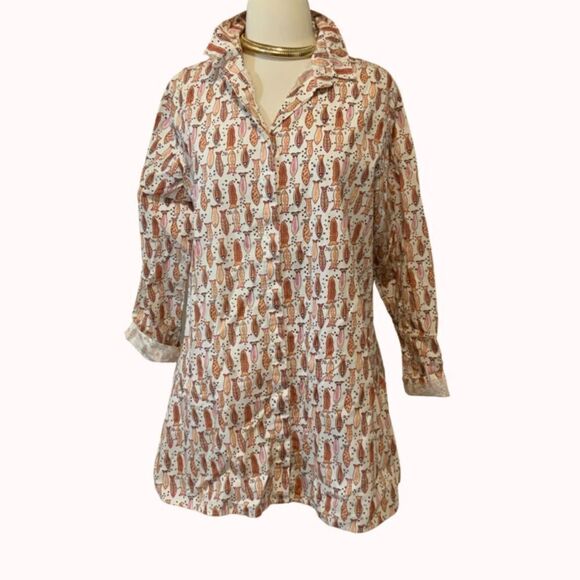 Tulip Clothing Logan Button Down Shirt Red Fish Print XS Made in India - Picture 5 of 14